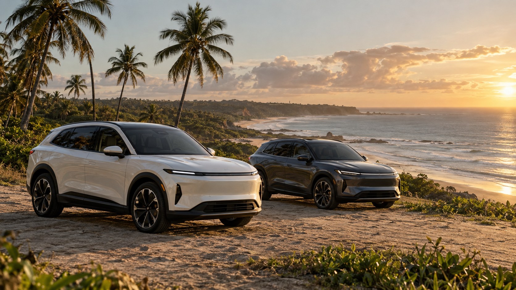 Ilustração de carros elétricos junto ao litoral pernambucano